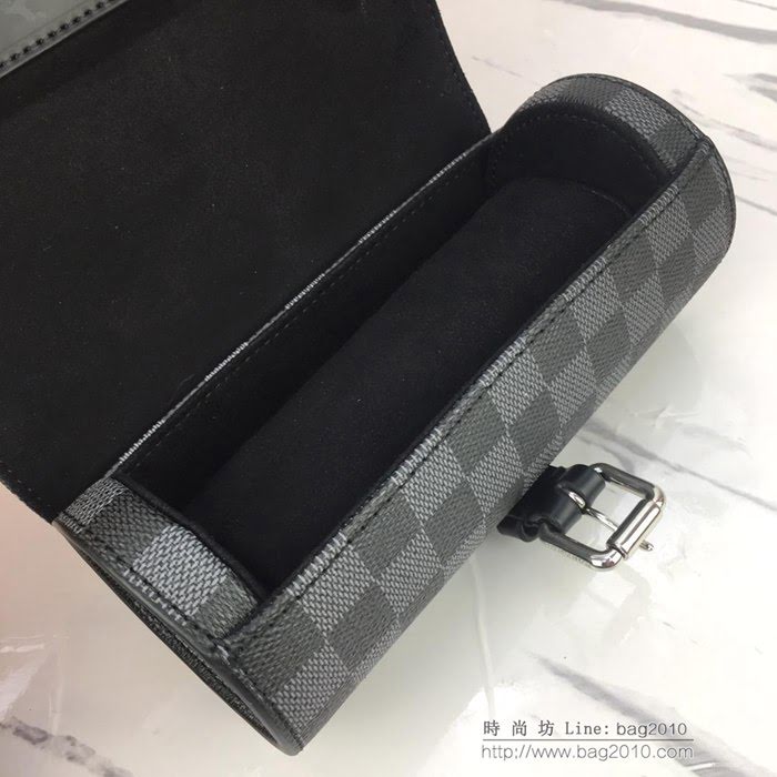 路易威登LV腕表盒 頂級原單 Eclipse Monogram帆布 3枚裝 腕表盒 皮質系帶 銀色金屬搭扣 套盒  ydh2662